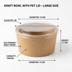 Kraft Bowl with PET Lid - Large Size - 1000ml