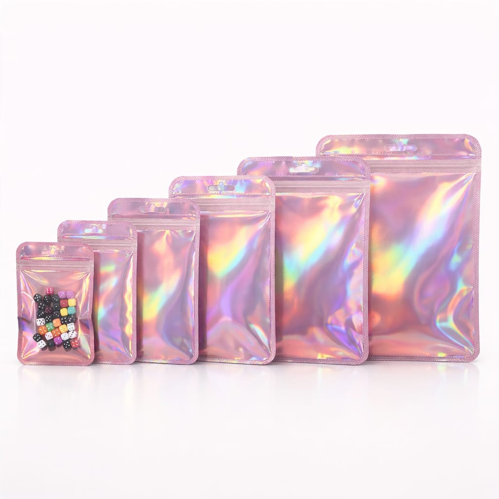 Pink Holographic Mylar Jewelry Pouches