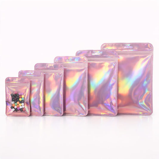Pink Holographic Mylar Jewelry Pouches