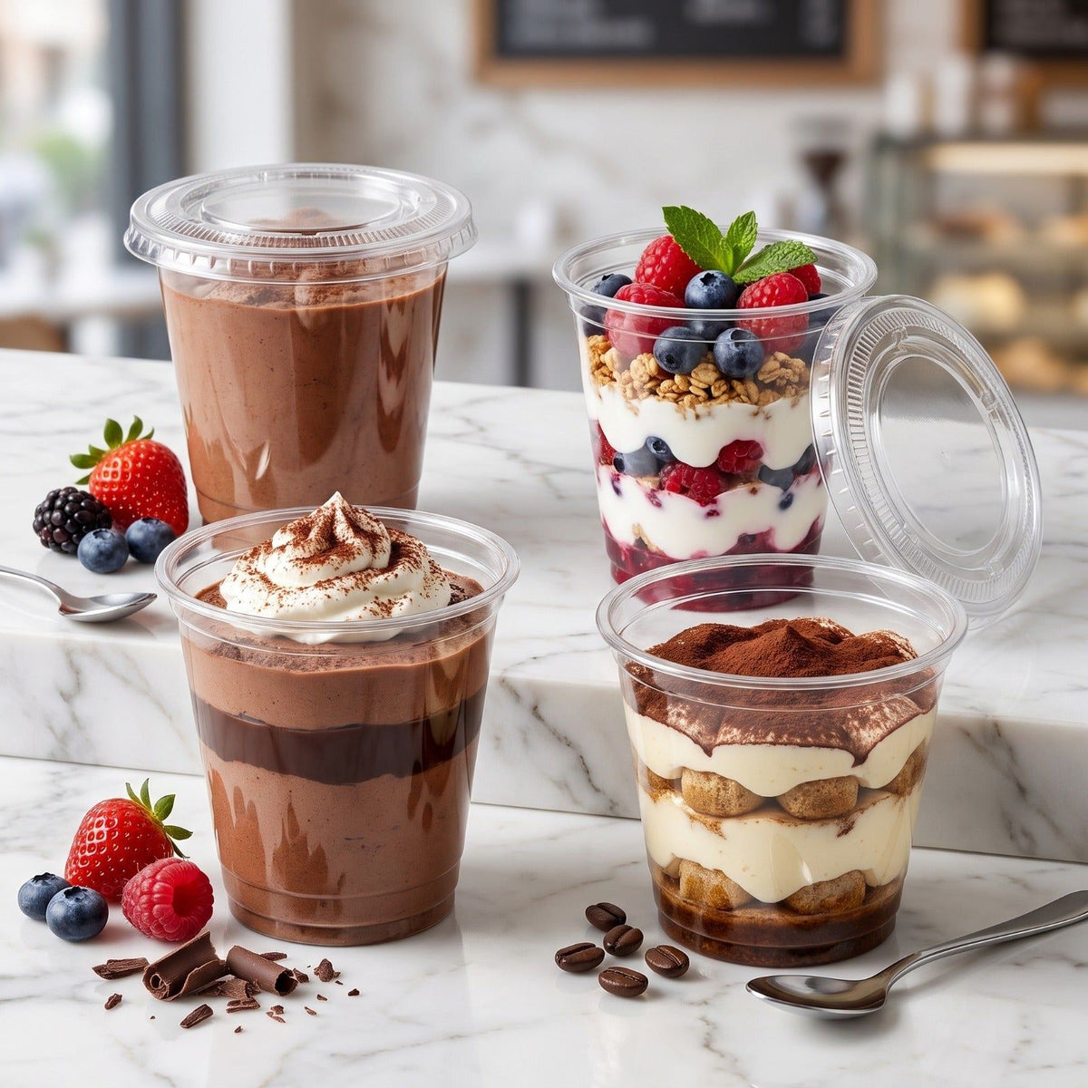 9 oz Clear Layered Dessert Cups with Snap-On Lids
