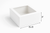 A professional product photo of white bakery cake boxes with transparent top sheets in the size of 8"x8"x4" on a white background