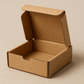 A realistic image of a compact 6.5x6.5x2.5 inch corrugated cardboard box with a square shape and neatly folded flaps. The empty box shows visible corrugated texture and fluted layers, highlighting its durability despite its smaller size. The box is displayed against a neutral background, showcasing its practicality for shipping smaller items weighing up to half a kilogram.