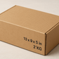 A realistic image of a rectangular 13x9x5 inch corrugated cardboard box with securely closed flaps. The empty box displays visible corrugated texture and fluted layers, highlighting its durability for shipping medium-weight items up to 2 kilograms. The box is positioned against a neutral background, showcasing its sturdy construction and recyclable nature, perfect for reliable e-commerce shipping of books, electronics, or packaged food.