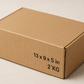 A realistic image of a rectangular 13x9x5 inch corrugated cardboard box with securely closed flaps. The empty box displays visible corrugated texture and fluted layers, highlighting its durability for shipping medium-weight items up to 2 kilograms. The box is positioned against a neutral background, showcasing its sturdy construction and recyclable nature, perfect for reliable e-commerce shipping of books, electronics, or packaged food.