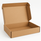 A realistic open corrugated cardboard apparel box with visible fluted layers, displayed against a white background. The 14x10x3 inch box shows its sturdy construction and recyclable nature, perfect for shipping medium-sized clothing items.