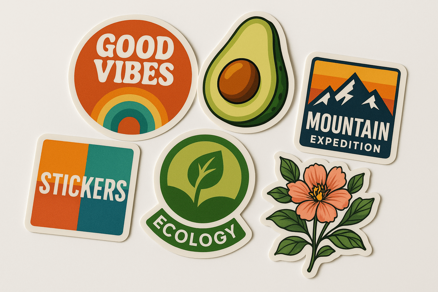 Customized stickers in various shapes with vibrant colors and professional printing