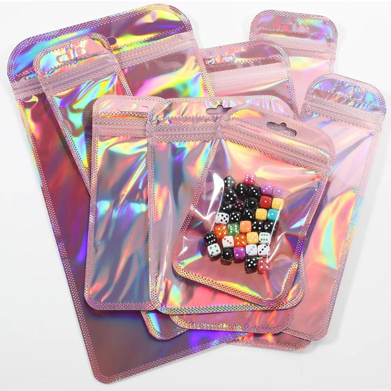 Pink Holographic Mylar Jewelry Pouches