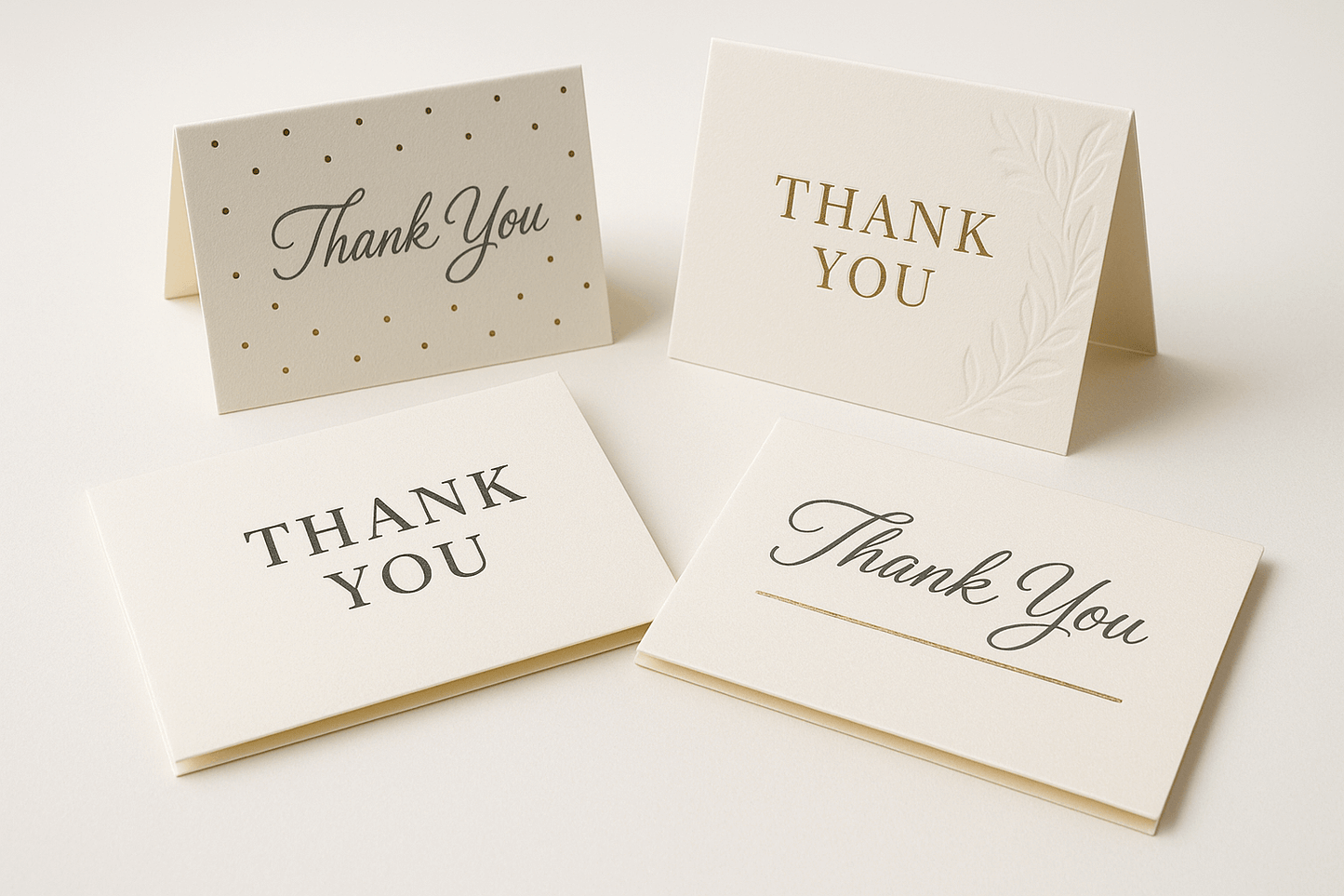 Elegant thank you cards with stylish typography and decorative elements on premium cardstock