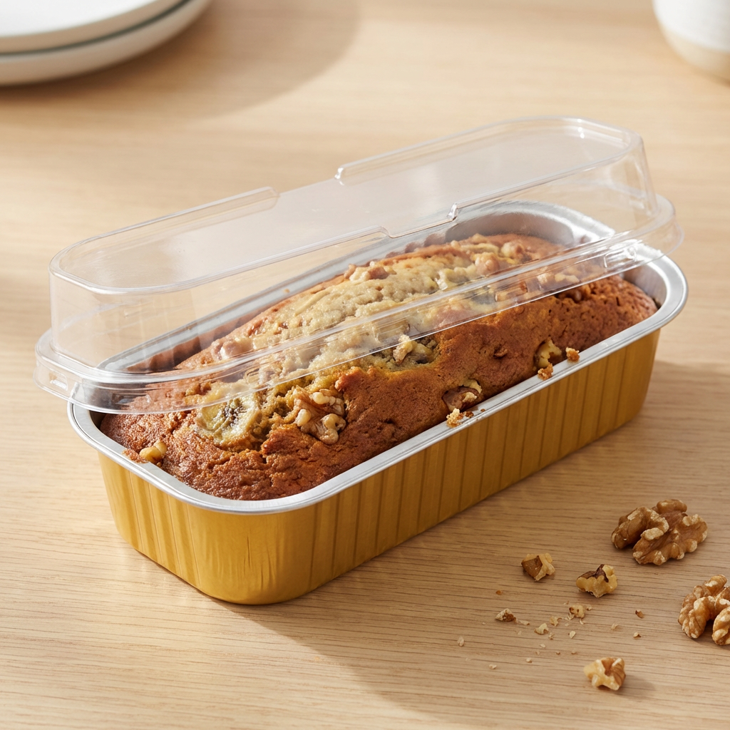premium rectangular gold aluminum foil baking pan with clear plastic dome lid bake and serve loaf pan – PackItUp Pakistan
