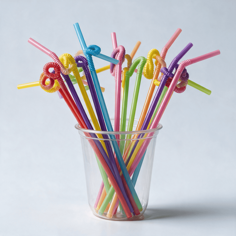 multicolor flexible plastic drinking straws extra long bendable PP plastic in glass cup – PackItUp Pakistan
