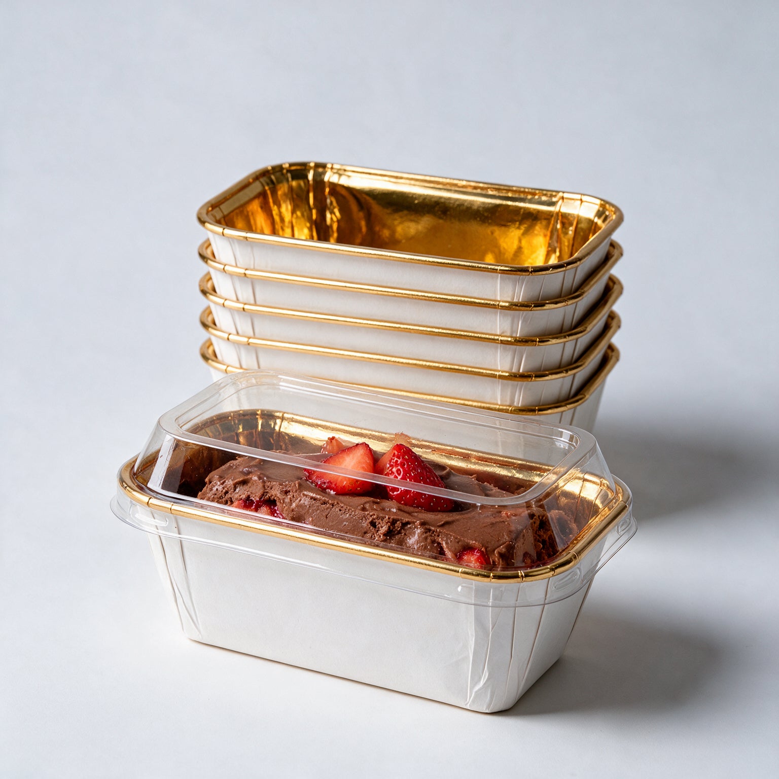 Rectangle Paper Baking and Dessert Mold with Golden Lining With Lid