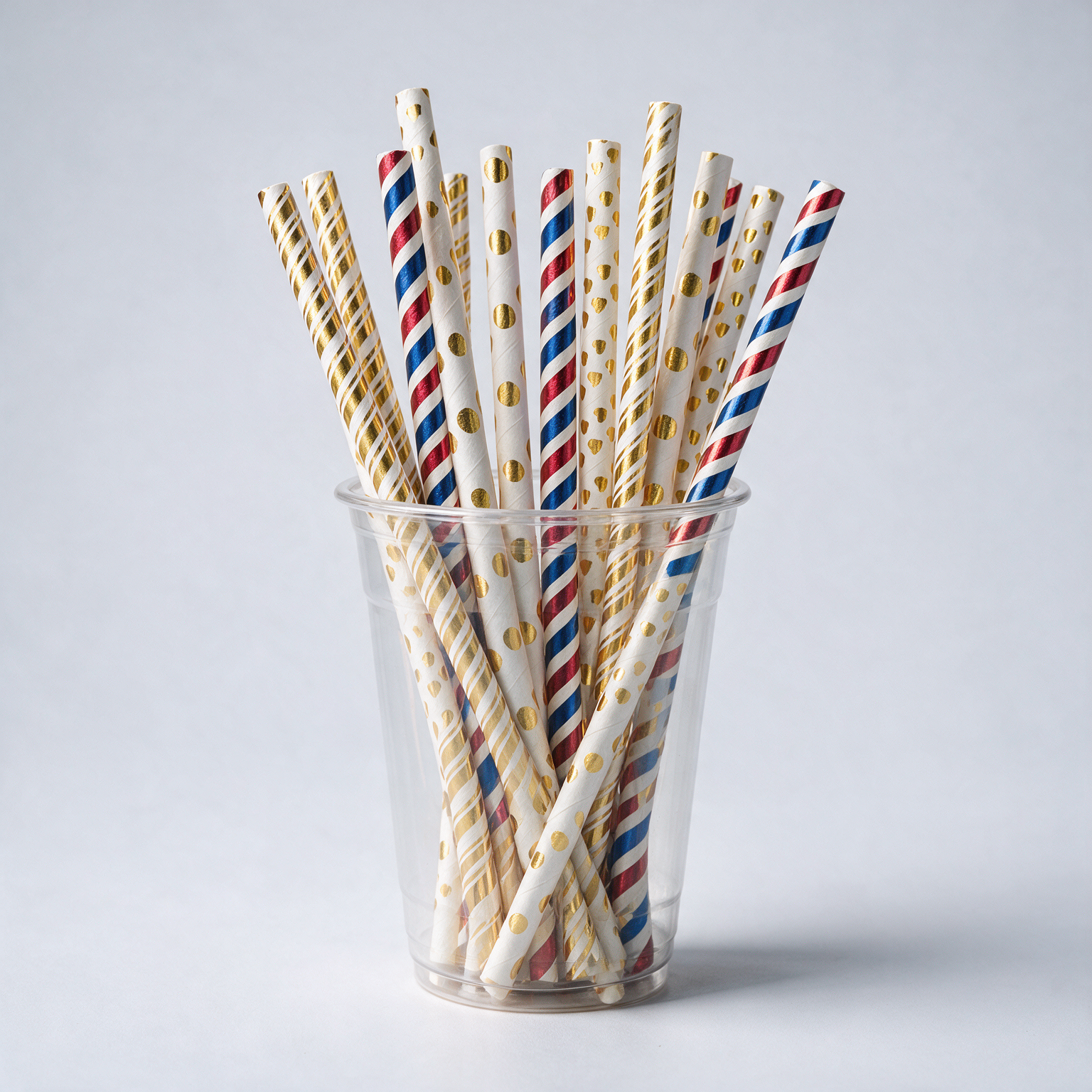 Premium 8mm Decorative Paper Straws (Assorted Metallic & Patterned)