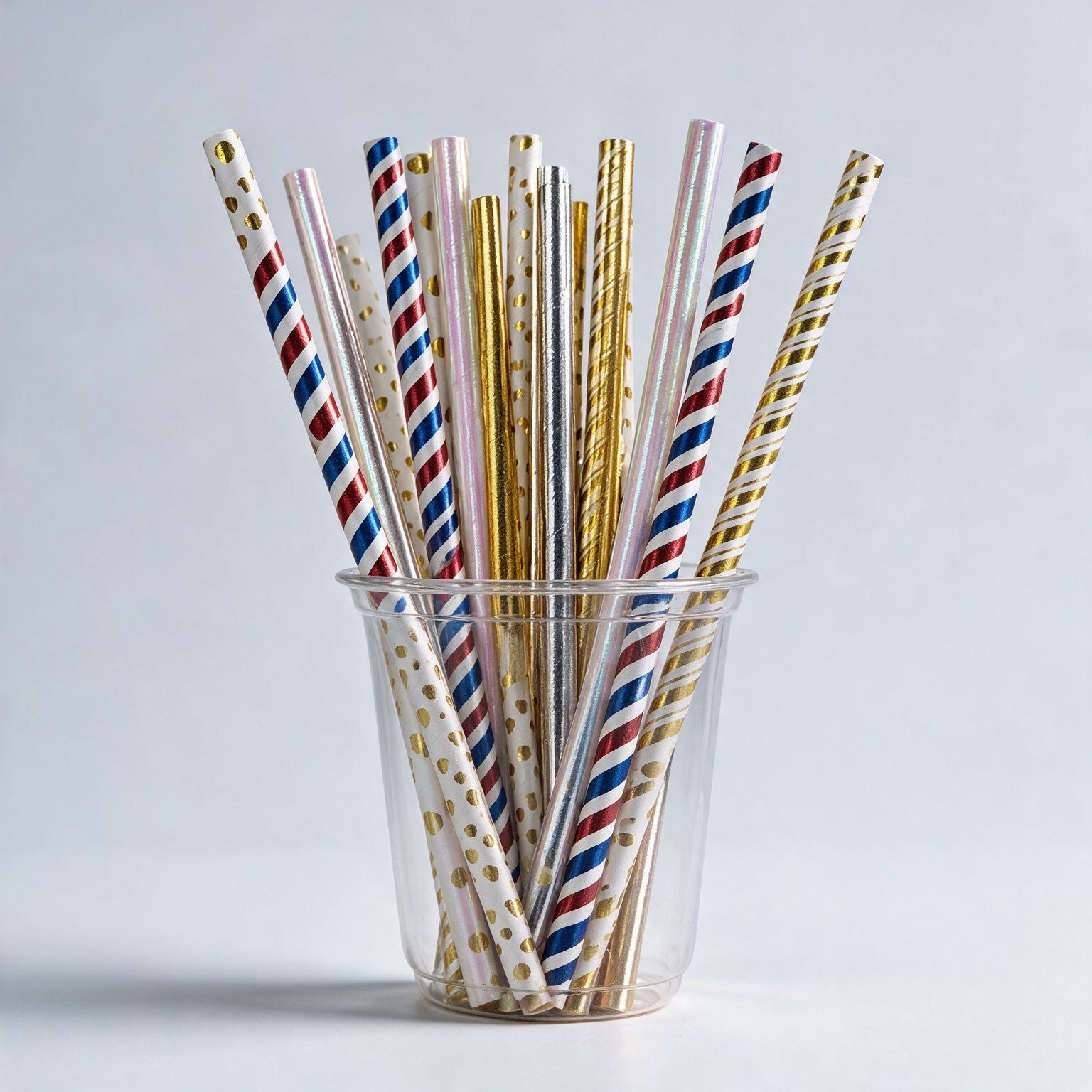 Premium 8mm Decorative Paper Straws (Assorted Metallic & Patterned)