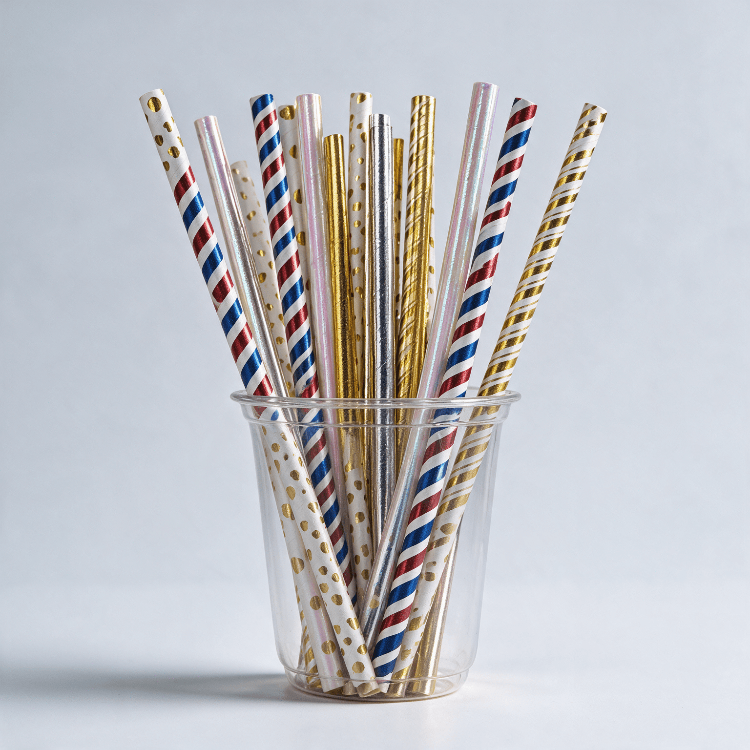 assorted premium 8mm decorative paper straws metallic gold silver striped heart pattern in glass – PackItUp Pakistan