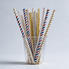 assorted premium 8mm decorative paper straws metallic gold silver striped heart pattern in glass – PackItUp Pakistan