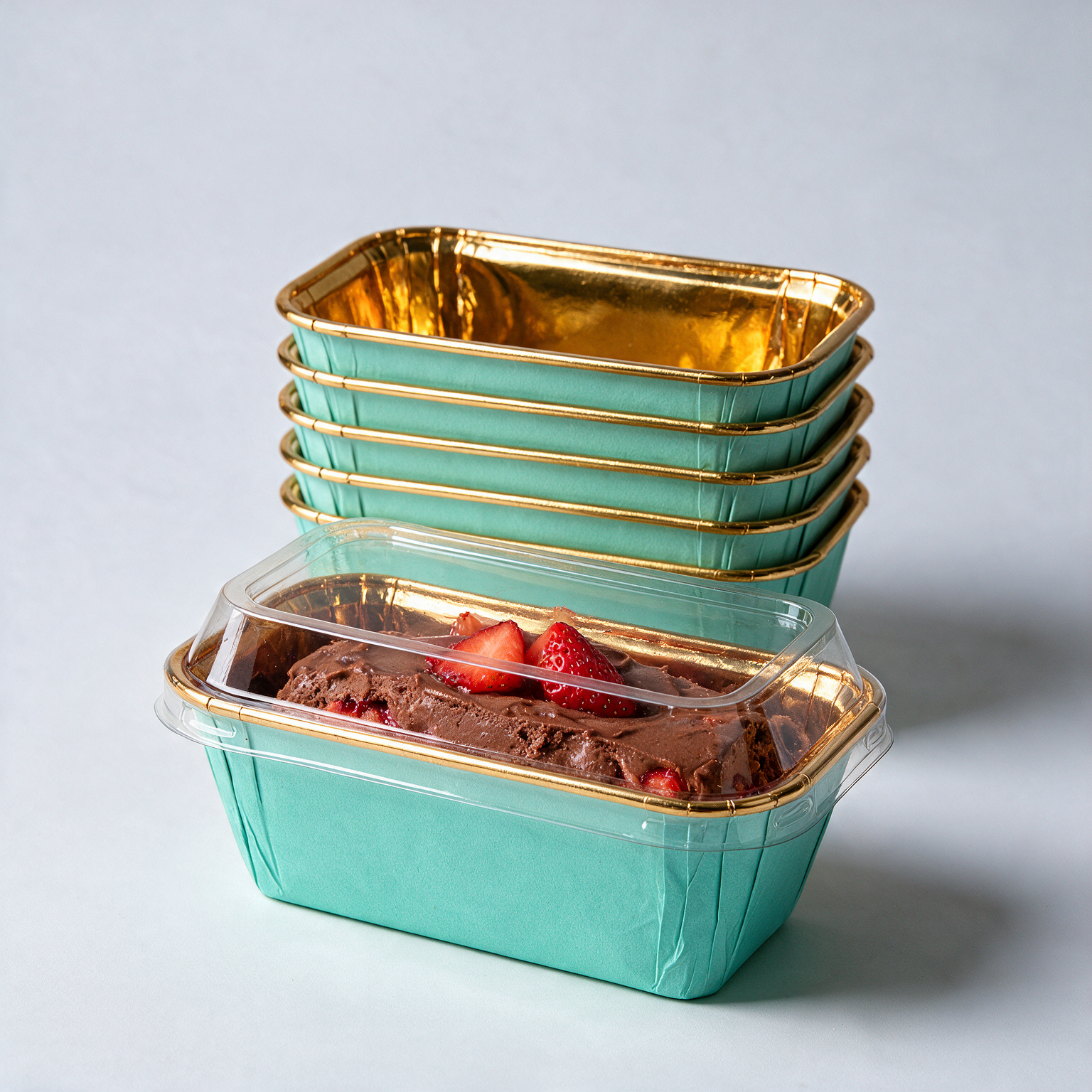 Rectangle Paper Baking and Dessert Mold with Golden Lining With Lid
