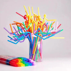 Multicolor Flexible Plastic Drinking Straws (Extra Long)
