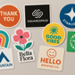 Realistic customized stickers in various shapes and sizes with vibrant colors and professional printing quality