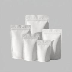 premium matte white stand up pouch with resealable zip lock for retail food packaging – PackItUp Pakistan